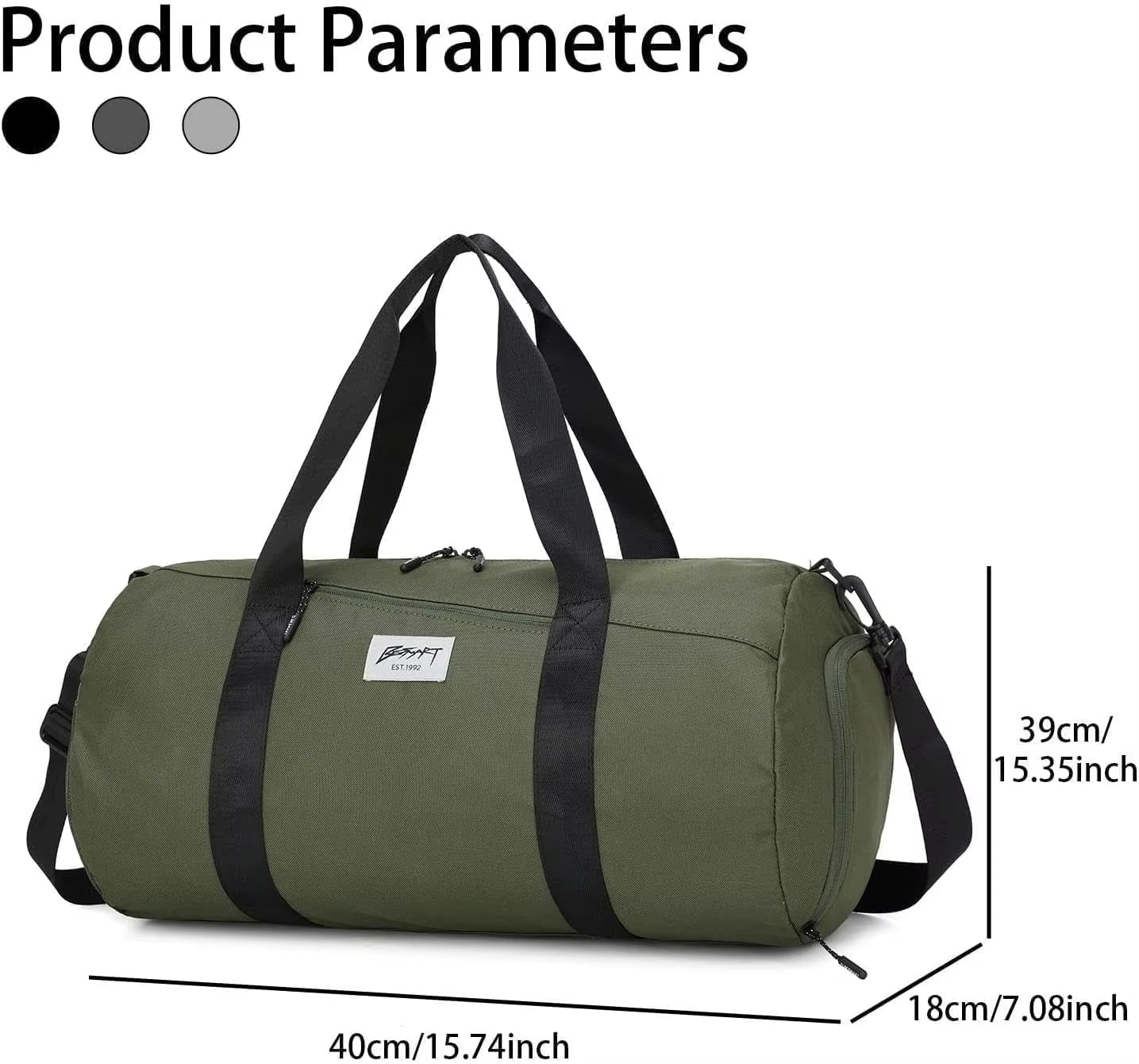 BE SMART Waterproof Men'S Gym Bag with Shoe Compartment, Lightweight Large Duffel for Travel, Sports & Fitness (Olive Green)