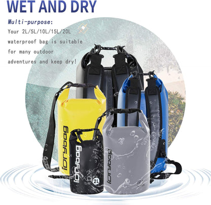 Dry Bag for Kayaking Waterproof 2L/5L/10L/15L/20L, Small Dry Sack Waterproof Bag for Boating